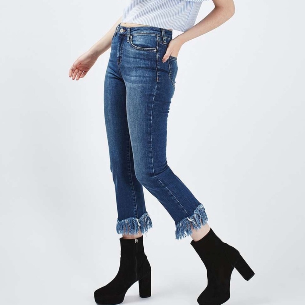 Topshop Moto Fringe Hem Dree Cropped Jeans 28